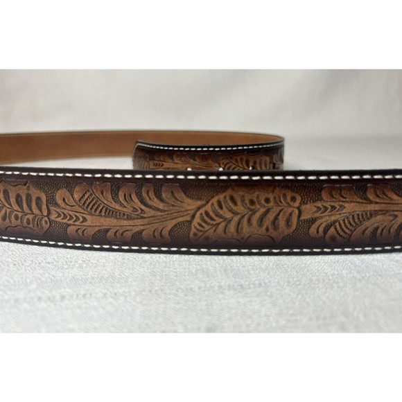 Genuine Leather Size 52 Men’s Embossed Belt Leaves Nature Design - Picture 4 of 7